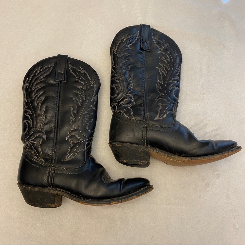 Laredo Boots Black Leather Western Cowgirl Womens 7 Lea Vamp Fox 5740